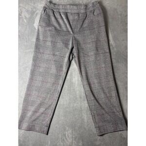 Gray Plaid Elastic Waist Straight Leg Pants